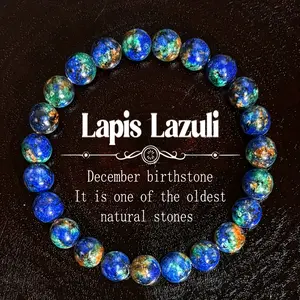1pc Handcrafted December Birthstone Bracelet - Lapis Lazuli Gemstone Jewelry with Stretch Fit, Solid & Odorless, Natural Blue & Golden Marbling, Perfect Gift for Women
