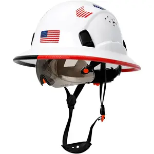 Full Brim Hard Hat with Face Shield & Chin Strap, Vented Construction Safety Helmet with 6 Point Ratchet Suspension, Hi-Viz Reflective Strips, Cool Vent Holes for Men Women Outdoor Work