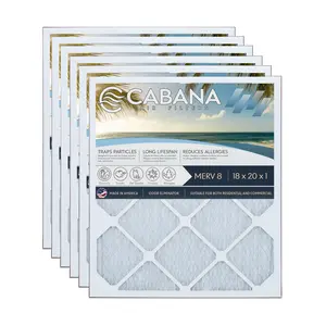 Cabana Air Filters 6 Pack HVAC Furnace Air Filters, MERV 8, 18 x 20 x 1, White