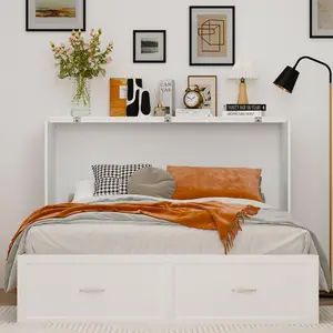 FUFU&GAGA Murphy Bed Chest with Built-in Charging Station & Storage Drawer White Modern Home Aesthetic Furniture Fold Out Bed Cabinet for Guest Rooms