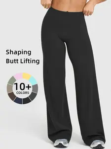 Women's High Waist Yoga Pants, Sporty Wide Leg Fitted Design, Seamless Elastic Fabric, Perfect for Home Fitness & Pilates