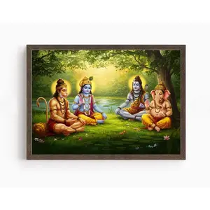 Hindu Gods wall art, Shiva, Krishna, Hanuman, Ganesh, Ganesh Painting, Shiv Painting, Krishna Painting, Hanuman Painting, Meditating Gods 24x36inch(60x90cm) Unframe Canvas Poster Decor Religious Room Gifts Colorful Ornaments Decoration Print