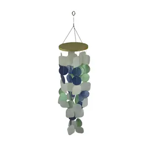 26in Blue & Green Capiz Shell Wind Chime - Coastal Melodies for Patio Bliss