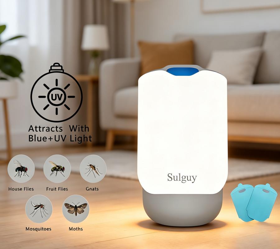 Sulguy Plug-in Flying Insect Trap, Indoor Bug Zapper for Mosquitoes, Flies & Gnats, with 2 Refill Cartridges, Ideal for Home, Office & Hospital