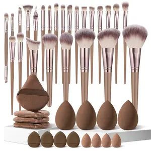 41Pcs Exclusive Holiday Brush Makeup Set, 25Pcs Foundation Contour Highlight Blending Eyebrow Brush Eyeshadow Eyeliner Concealer Brush with Makeup Sponges, Finger Puffs, Triangle Puffs, Professional Beauty Makeup Kit Make Up Tools Sets for Holiday's Gift