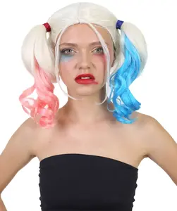 HPO Female Super Villain Double Ponytail Wig, Pink/Blue Adult, Flame Retardant Synthetic Fiber