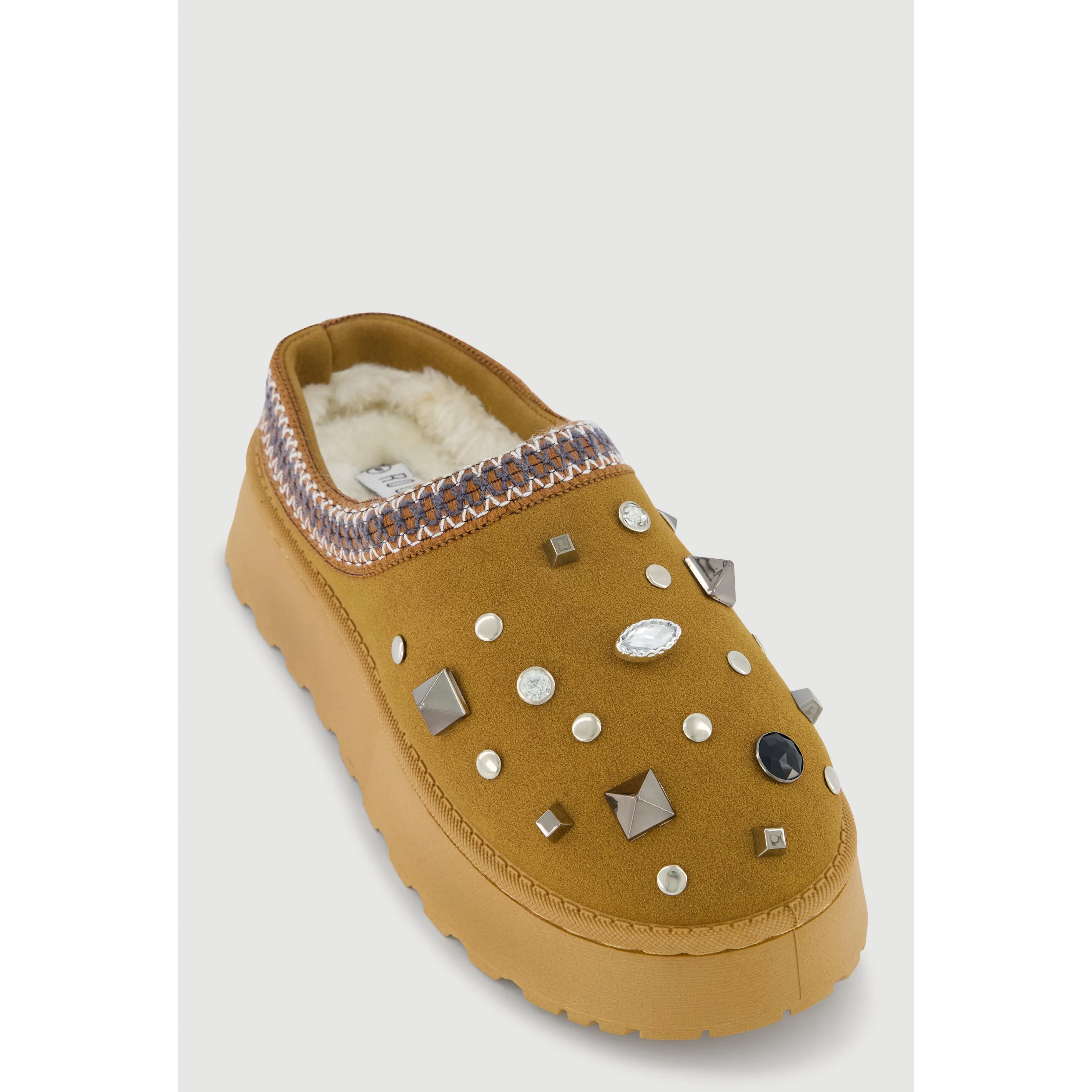 Rhinestone Studded Charm Platform Clogs