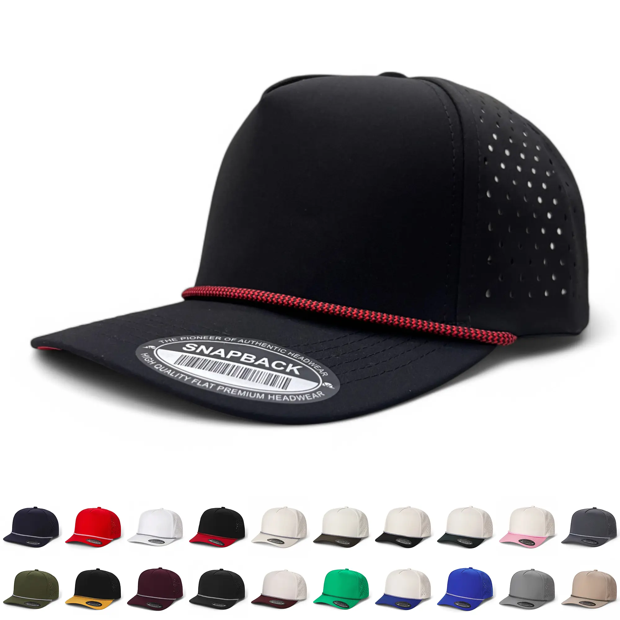 Mens Waterproof Baseball Cap With Rope Adjustable Snapback Trucker Hat with Rope Solid Color Hat Outdoor Hats
