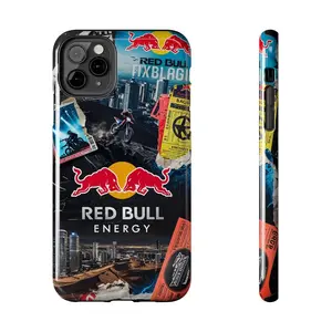 Red Bull Energy Tough Collage Phone Case for iPhone 16 15 14 13 12 11 X 8 & 7 Pro, Pro Max, Plus & Mini, Wireless Charging Support, Protective Cover Protection Durable Protector Casing Smartphone Cellphone Shockproof