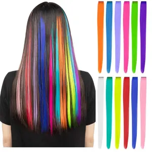 12 Pcs Clip in Hair Extensions, 22 Inch Colored Hair Extensions Party Highlights Long Straight Synthetic Hairpieces for Women Kids Girls (Rainbow)