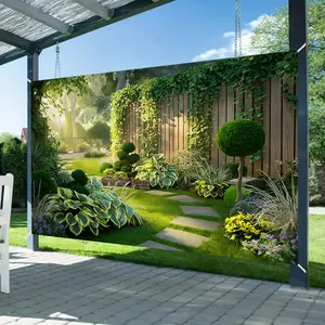 1PC,2D Flat Garden Path with Green Plants Backdrop, Outdoor Patio Decorative Tapestry, Sunshade & Privacy Protection Curtain, Wall Decoration for Indoor & Outdoor, Create Fresh Natural Leisure Spa