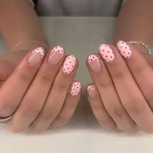 24pcs Sweet Dollar Nail Art Kit, Nude Colors, Classic Polka Dot Design, Easy DIY Manicure, Perfect for Daily Commute & Dates
