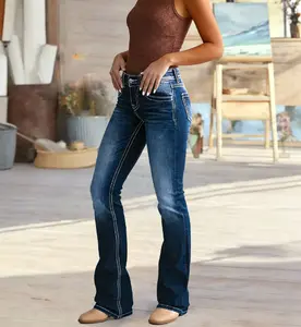 Women's Mid-Rise Stretch Entwined Boot Cut Jeans - Comfortable Fabric, Flattering Fit, Womenswear Bottom