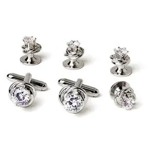 Cubic Zirconium Tuxedo Cufflinks and Studs Silver