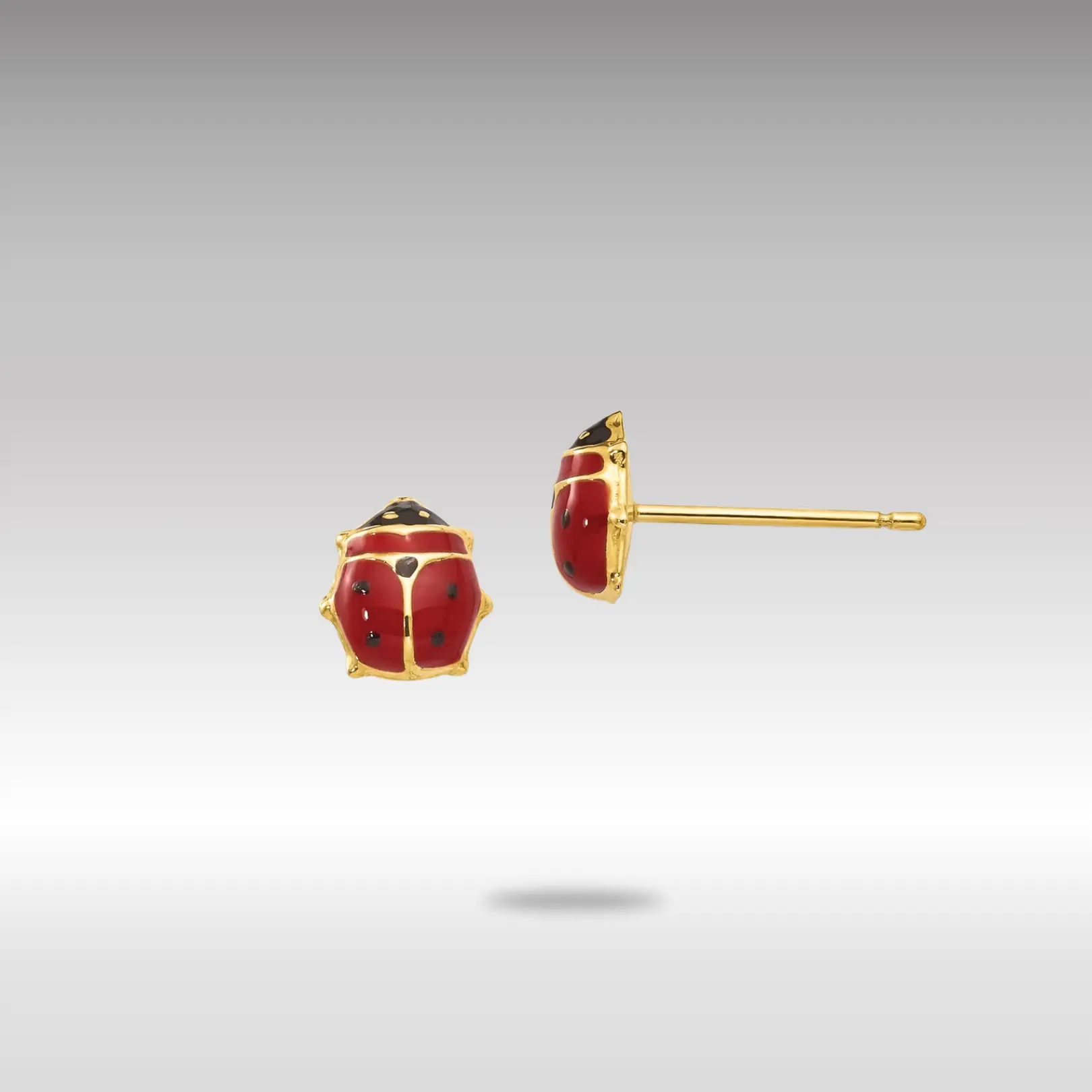 14K Gold Enameled Ladybug Post Earrings - Model XAC855