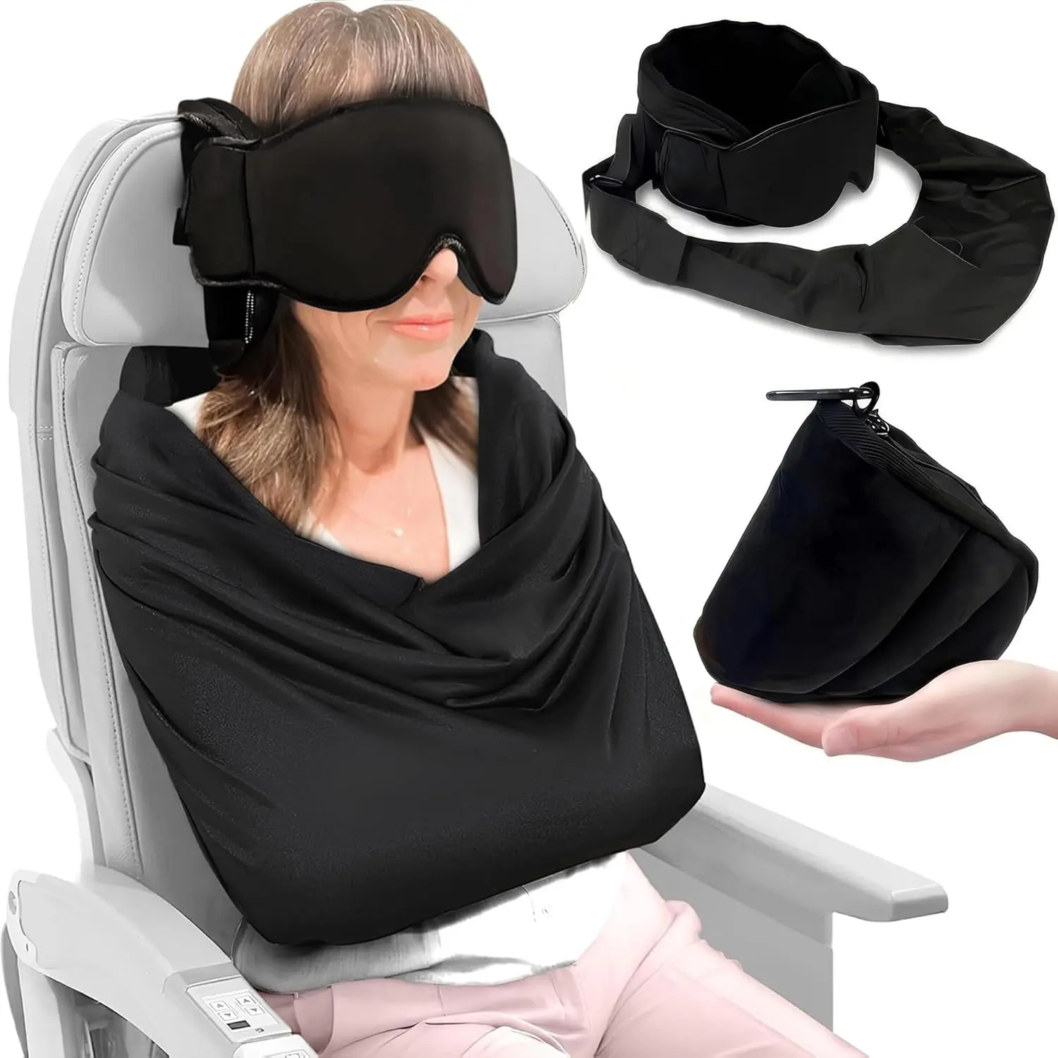3-in-1 Airplane Sleep Support Travel Essentials for Comfort, Portable Sleep System with Neck Support Head Strap, Sleeper Hold for Flight Car Train