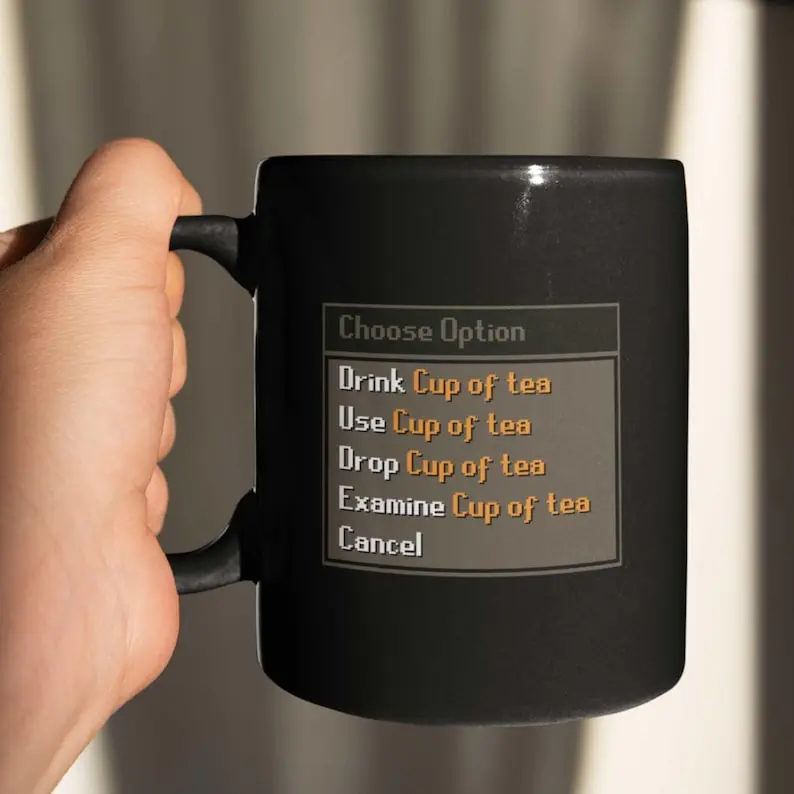 Runescape Tea Cup, Funny OSRS Inspired Coffee Mug Gift, Old School Meme Present for Boyfriend or Husband, Birthday, Christmas, Anniversary