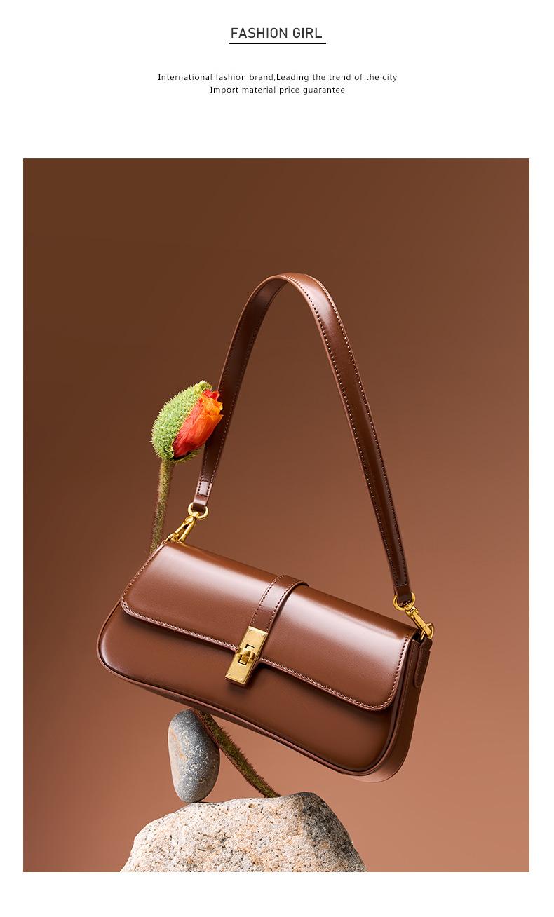 Women's Minimalist Shoulder Bag Smooth Faux Leather Underarm Purse with Metal Lock Versatile bag