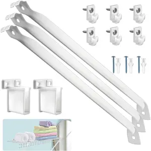12 Inch Wire Shelf Brackets Set, 3 Wire Rack Support Brackets, 6 Wire Shelf Clips and 2 End Brackets Metal White Closet Support Bracket (3 Pack)