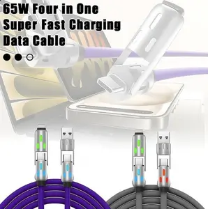[Buy 1 get 1 free] 65W 4-in-1 RGB Fast Charging Data Cable | 480Mbps Transfer | Universal for iPhone, Android & Laptops