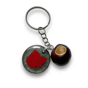 State of Ohio Keychain with REAL Buckeye Nut, Football Fan Gift for Him, Scarlet and Gray College Team Wallet Accessories, Graduation Present Ideas, House Warming keychain for bag