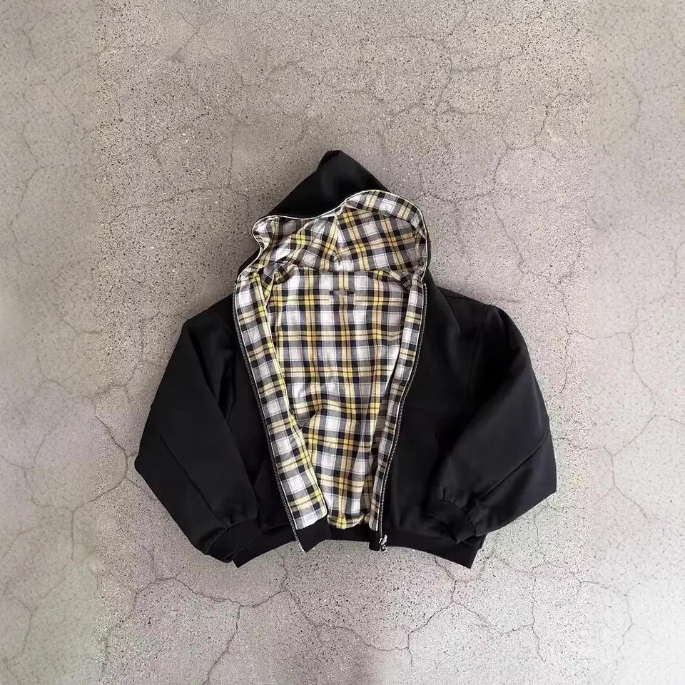 Long Sleeve Women's Plaid Patchwork 2-Way Hooded Sweatshirt, Y2K Retro Casual Loose Versatile Top, Womenswear Hoodie