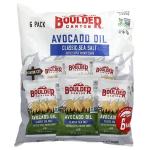 Boulder Canyon Avocado Oil Kettle Style Potato Chips, Classic Sea Salt, 6 Bags, 1.25 oz (35.4 g) Each
