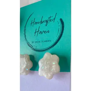Handcrafted Haven by Khloe Flaherty Handmade Polymer Clay Stud Earrings Translucent with Opal Glitter Perfect One Stop Earring