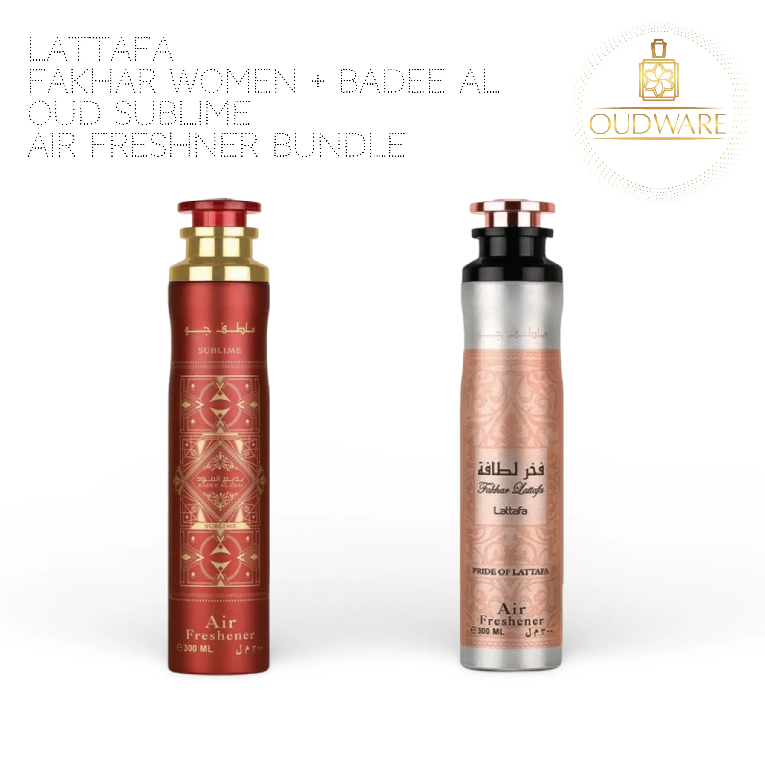 Lattafa Air Freshner Fakhar Lattafa + Badee Al Oud Sublime 300Ml (10oz) Ultimate Air Freshener Gift Bundle For A Fresh And Cozy Home., Woody, Floral