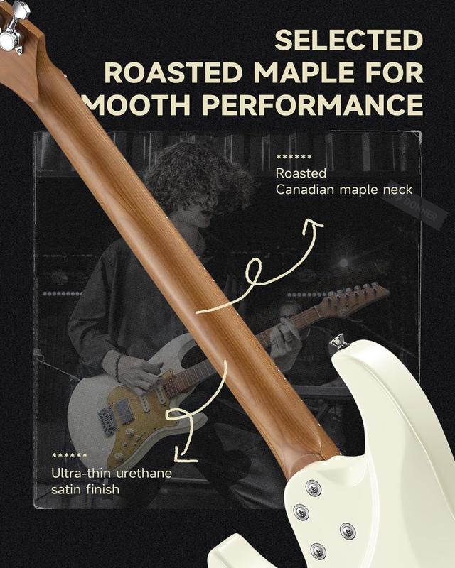 Donner DST-550 39 Inch Electric Guitar, Solid Double-cut Poplar Body Electric Guitar for Intermediate & Pro Players, 7 Tone-switching Options & Tremolo Bridge, Bonus Bag