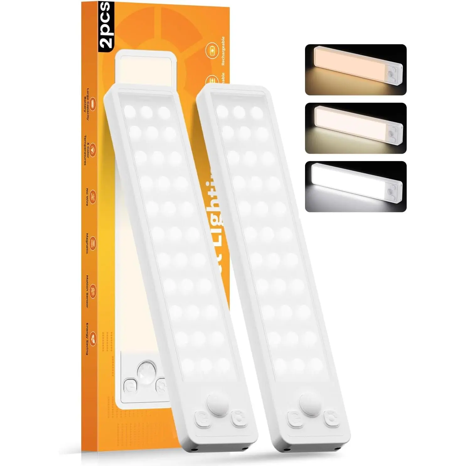 Under Cabinet Rechargeable Dimmable LED Lights, 3 Color Temperature Motion-Activated Magnetic Wireless Battery-Operated Lights for Kitchen, Bathroom