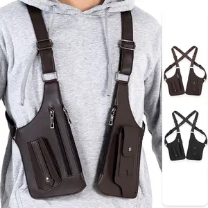 Adjustable Anti-Theft Shoulder Pouch for Men Double Zipper Wallet Holster Bag Chest Harness Bag for Travel