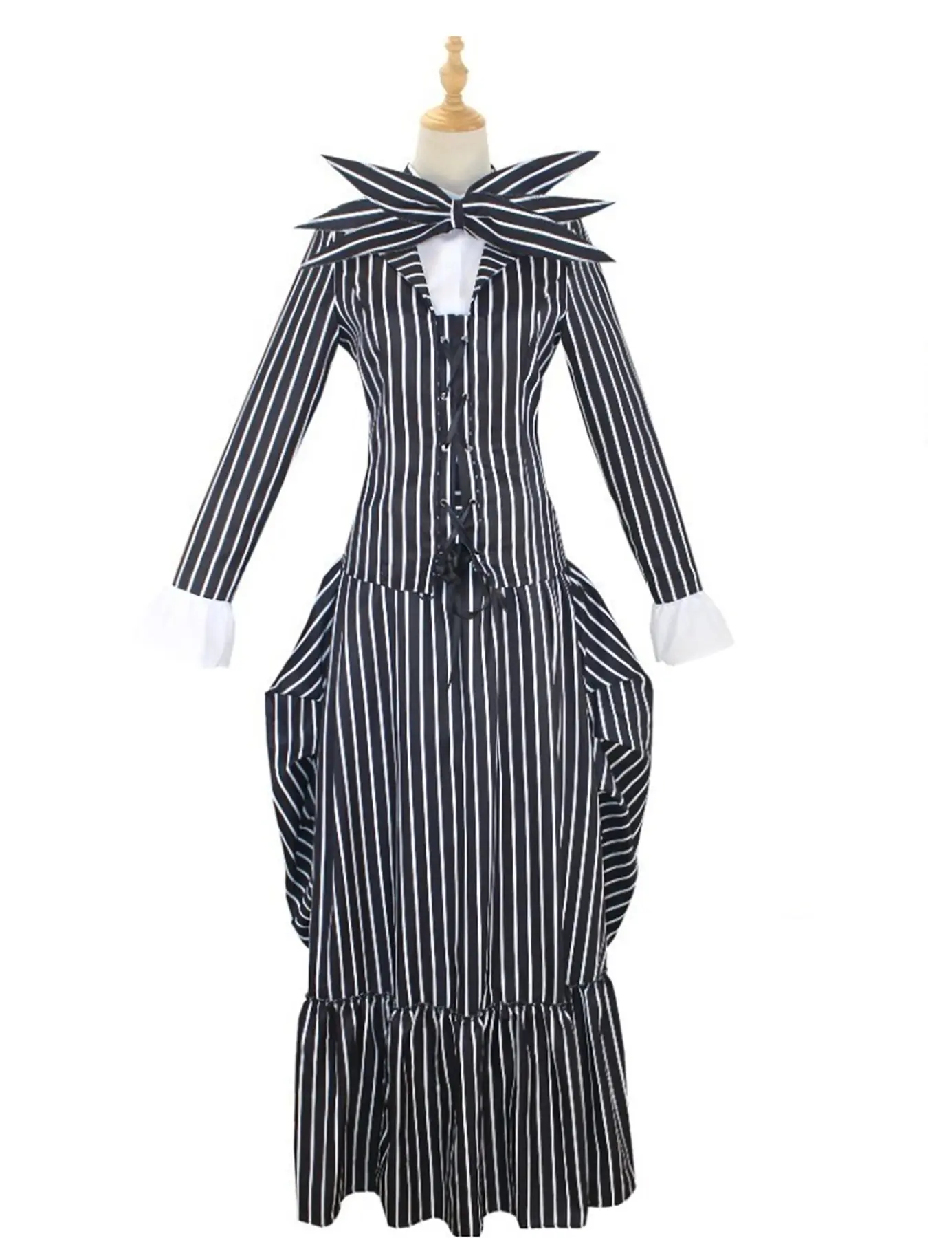 Anime Sally Cosplay Costume for Adult Womenswear Fitted Striped The Nightmare Before Christmas Sally Clothes Suit Halloween Costumes