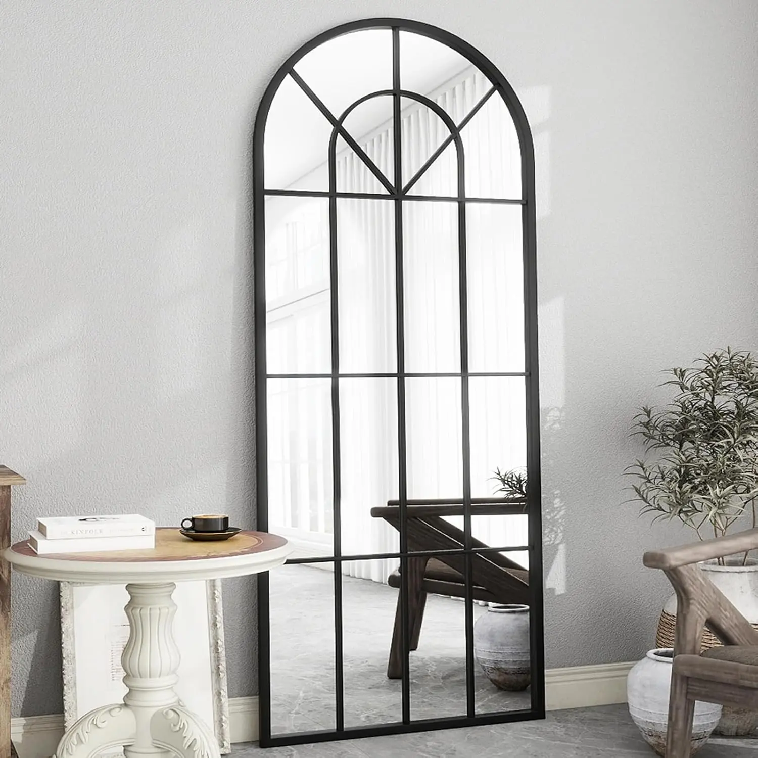 71'' x 32'' Full Length Mirror, Black Arched-Top, Large Window Pane Floor Length Mirror, Wall Mounted Mirror, 65"x22" Standing Mirror Hanging or Leaning, Body Mirrors for Bedroom, No Stand