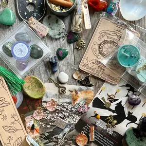 Sweet Fern Vintage Large Mystery Witch Altar Pack - Dragons Hoard Mix with Crystals, Herbs, Stickers, and Charms Tarot