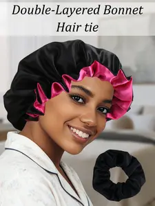 Soft Silk-Like Lace Sleep Cap with Small Hair Tie, Fashionable and Versatile, Comfortable for All Hair Types, Protects Hair, Sleeping Bonnet