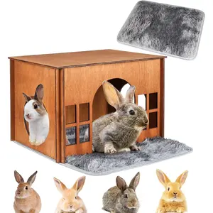 Large Rabbit Hideouts, Wooden Bunny House Rabbit Houses and Hideouts Habitat Castle for Indoor Bunnies, Guinea Pigs, Hamsters, Chinchillas