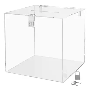 10" Locking Ballot Box Clear Acrylic Countertop Suggestion Cube Donation Collection Bin by 321 Plastics