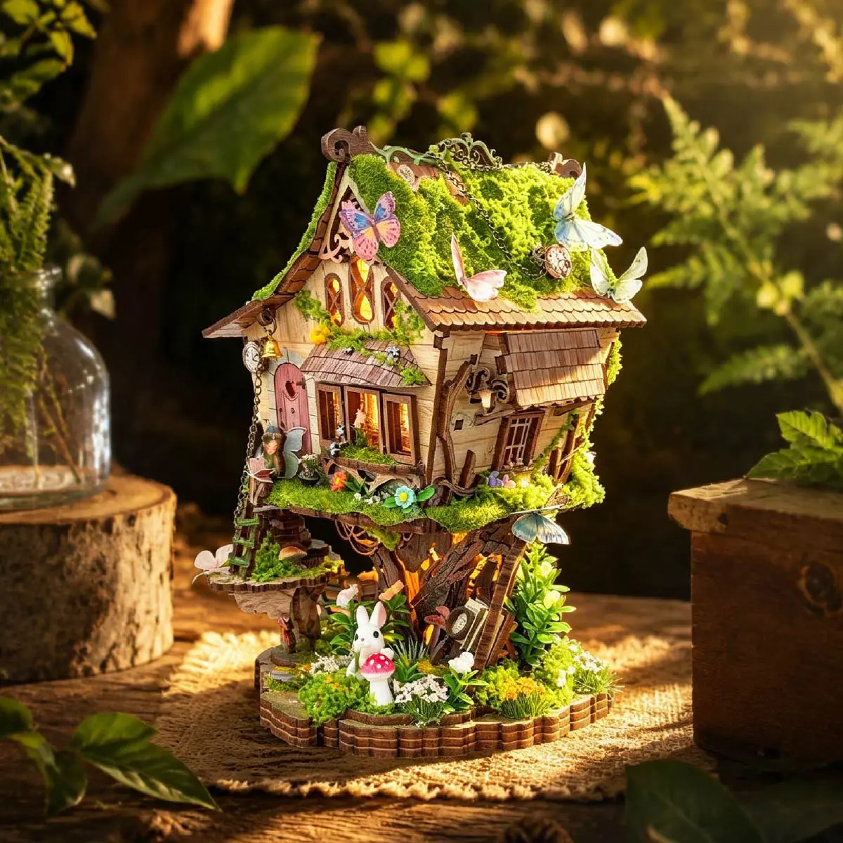 DIY Woodwork Rowan's Tree House Booknook Kit - Miniature Enchanted Forest 3D Puzzle, Warm LED Lights, Lorenook Assembly Set, Collectibles, Do It Yourself House Decoration Gift for Adults (Toys & Hobbies)