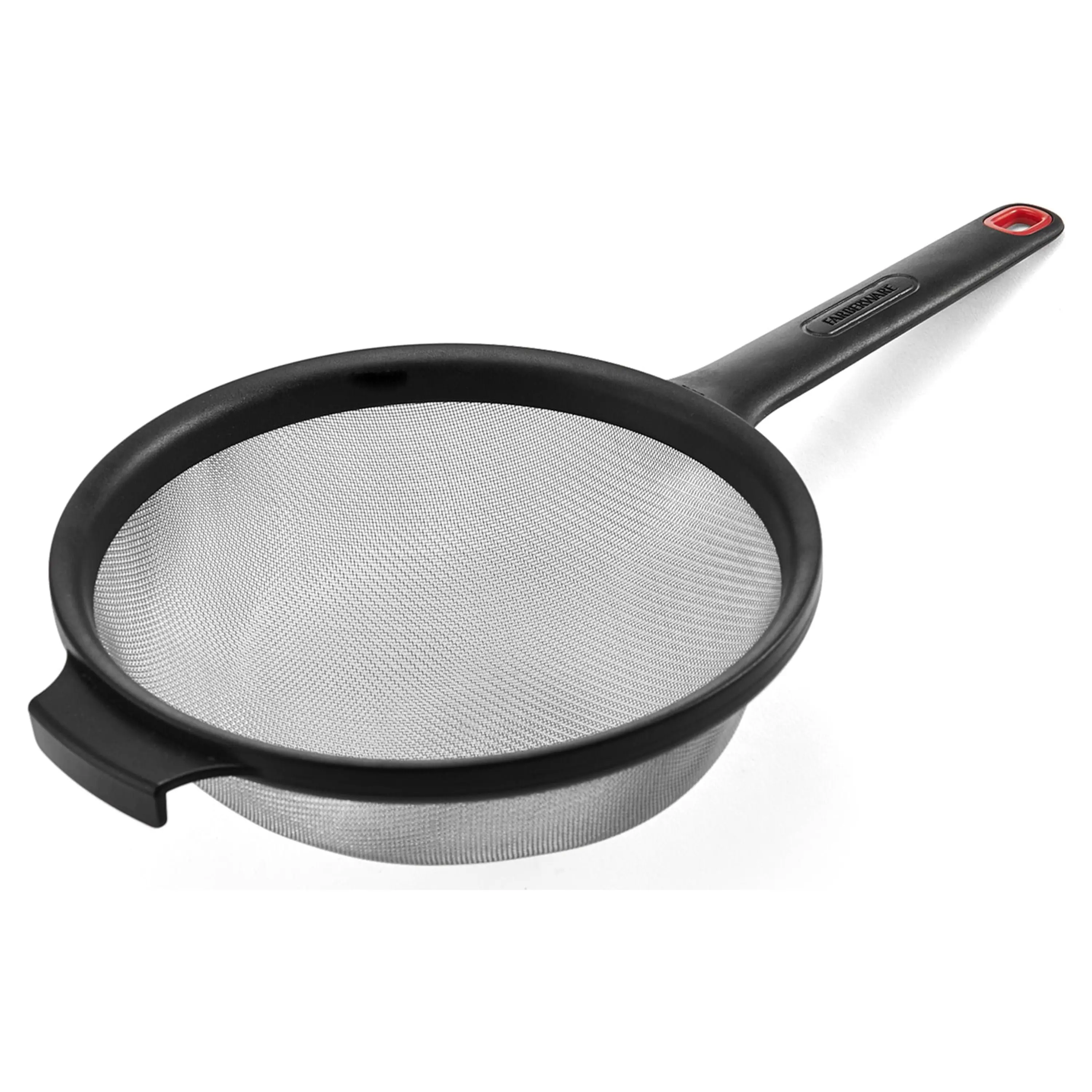 Farberware Round 13.5 in. Plastic&Steel Strainer, Kitchen Sieve Colander for Cooking Equipment, Black & Silver Kitchen Utensil