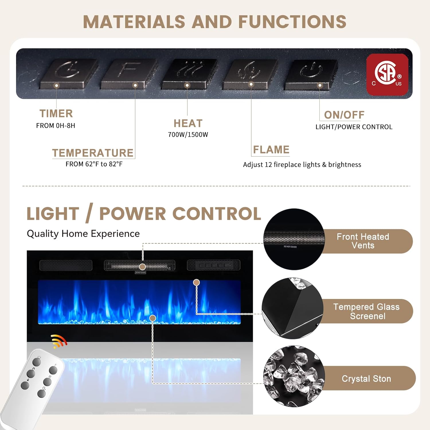 【Ships in 2 Packages】Aoxun Modern 70" Fireplace TV Stand for TVs Up to 80" - Media Console with Storage, Black Entertainment Center for Living Room mirror coffee table square fabric led-lit Rectangular Glass
