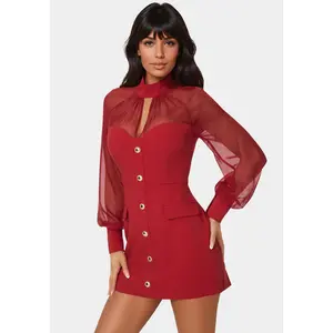 Mixed Media Long Sleeve Romper
