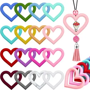 16 Pcs Valentine Silicone Beadable Rings 65mm Heart Silicone Focal Bead Ring Loop Bulk with 2 Hole for Jewelry Making DIY Keychains Car Charm Necklaces Lanyards Hanging Ornaments