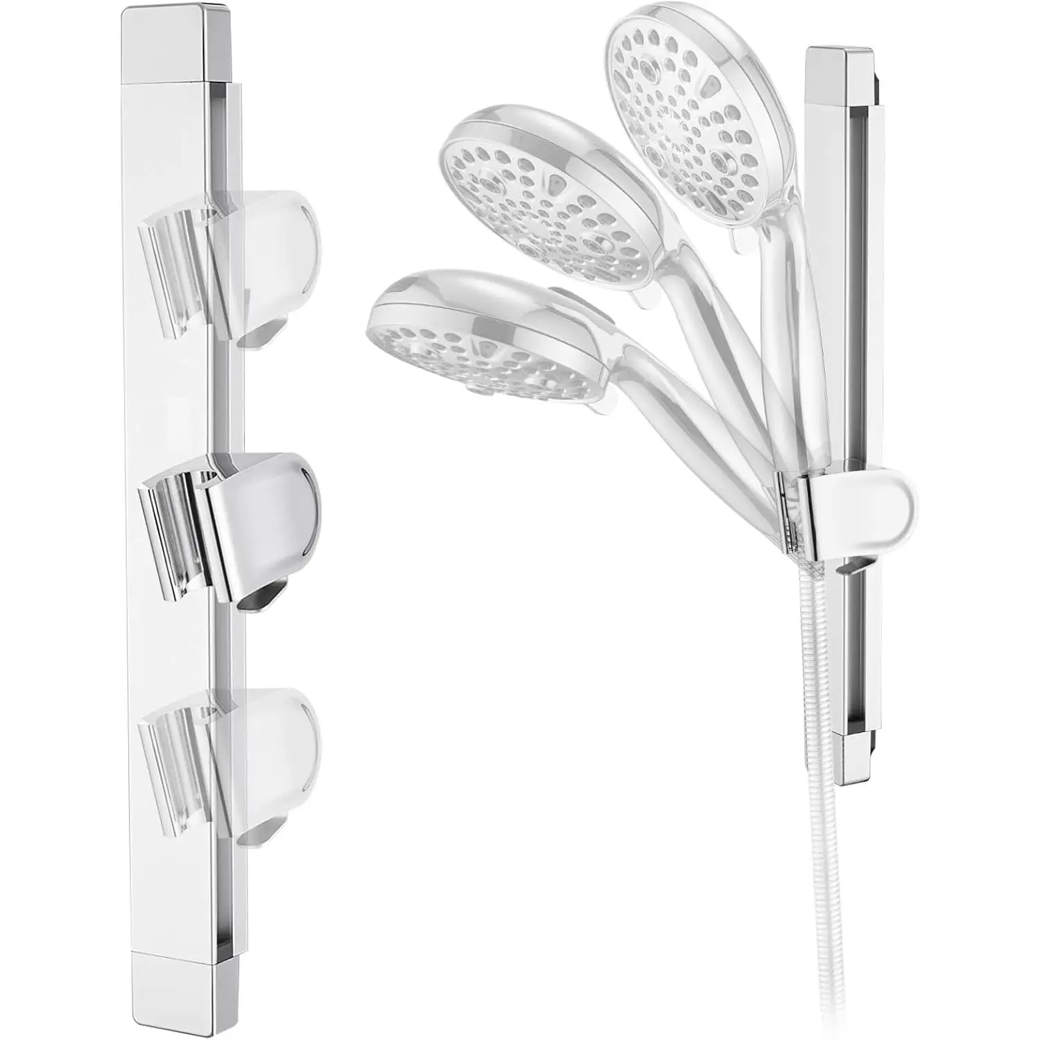 Adjustable Height & 90-Degree Pivoting Hand Shower Bracket, Heavy-Duty Metal Shower Heads Mount, Drill-Free Wall-Mounted Holder with 3M VHB Adhesive Pads, Broad Compatibility for Home Bath & RV, Chrome