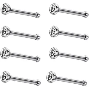 40pcs Nose Studs Stainless Steel CZ Nose Rings Pins Piercing Jewelry Bone Studs for Women Men Hypoallergenic 22G