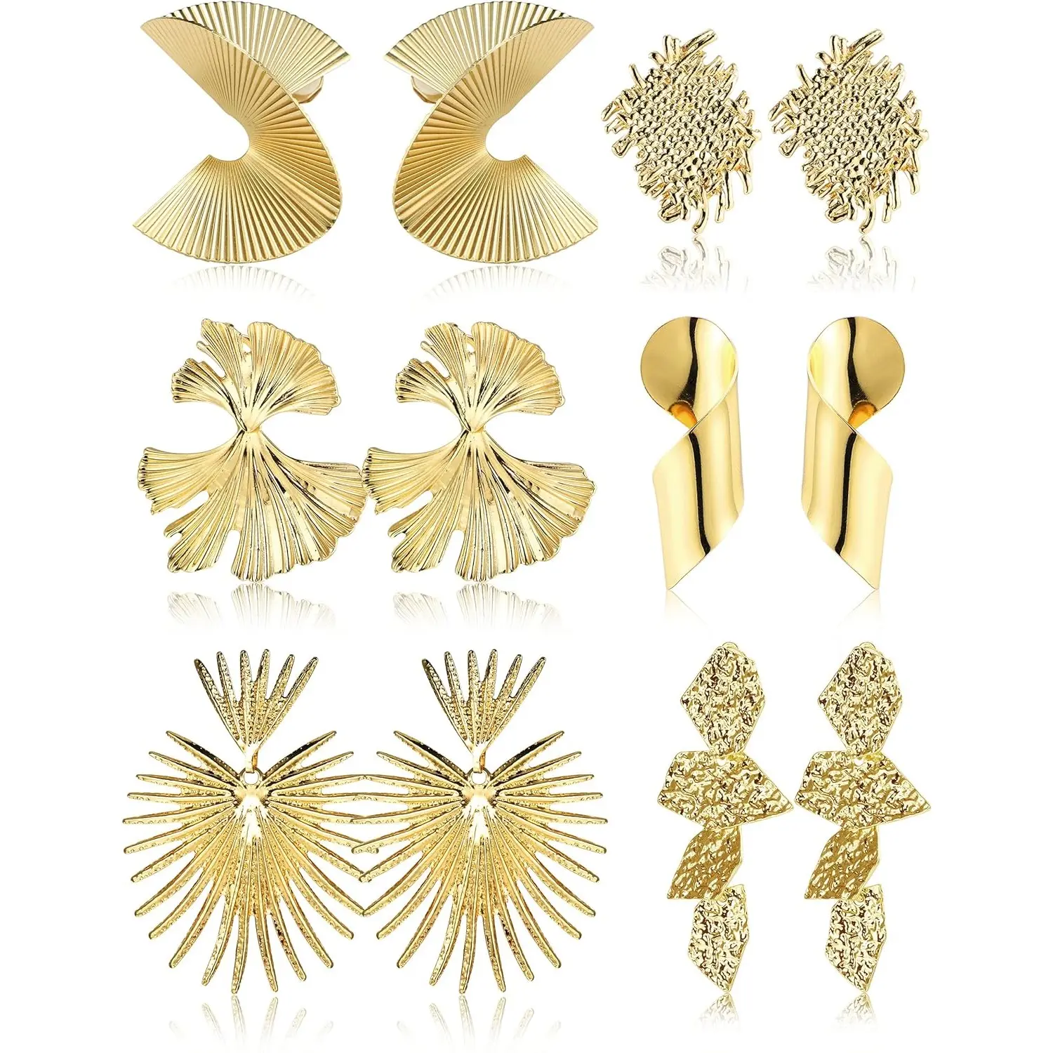 FIASASO Women's 14K Plated Alloy Metal Dangle Clip Earrings, Non-Piercing Large Size Exaggerated Shapes Earrings Set with Heart Leaf Designs