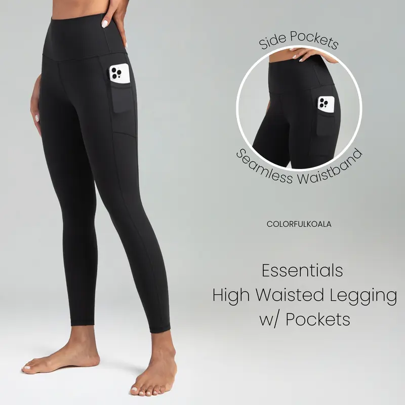 Colorfulkoala Essentials Collection Women's Fitted High-Waisted 7/8 Length Leggings for Women, 25" Inseam, Pocket-Ready Fit, Built for Yoga, Gym, and Daily Flow, Ideal for Back-to-School Shopping,sohochic