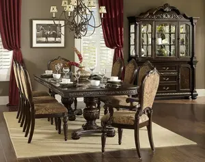 Homelegance 1808-112 7 pc Russian Hill Cherry Finish Wood Double Pedestal Dining Table Set with 6 Side Chairs for Classic Home Decor