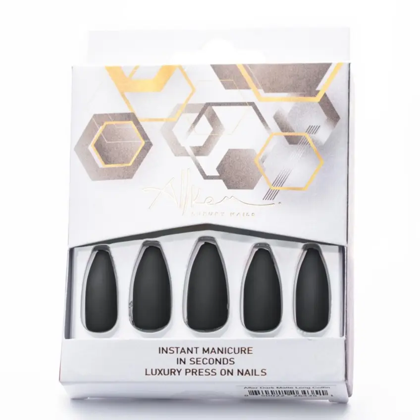 Allkem After Dark Matte Press on Nails | Matte Long coffin | 12 sizes - 30 pcs Ballerina Nail kit with Glue
