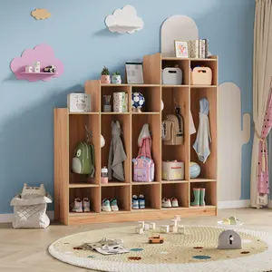 Kids Coat Locker Organizer with 9 Cubbies, 10 Hooks, and Open Shelves for Entryway or Nursery Storage